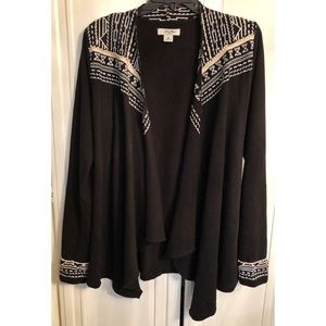 Lucky Brand embroidered black cardigan w/ tie belt
